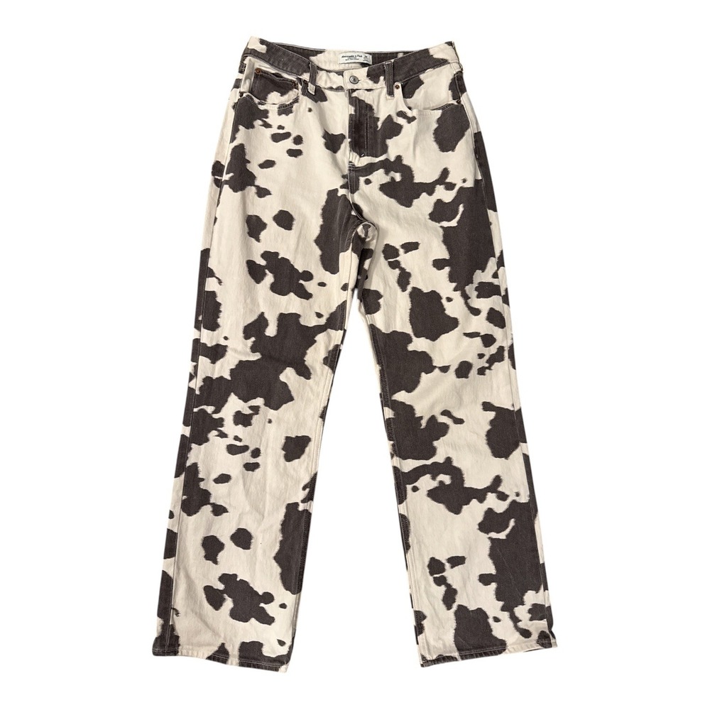 Abercrombie & Fitch Cow Print Straight Leg Jeans - Black and Cream